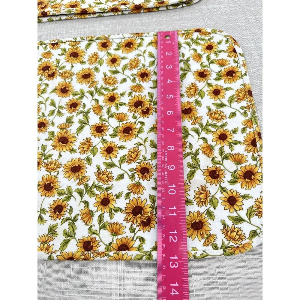 Vintage Sunflower Quilted Fabric Placemats Set of 4 Cottagecore Table Decor